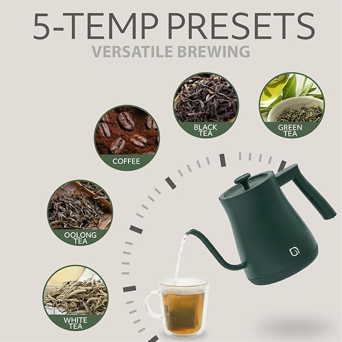 WILLOW ECO SERIES Gooseneck Electric Kettle with 5 Temperature Presets and Keep Warm Feature, 1L Pour Over Kettle for Coffee & Tea, 1200W Quick Heating with 100% Stainless Steel Interior Water Heater