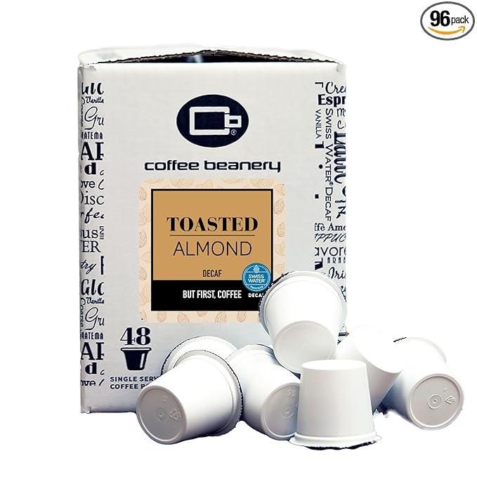 Toasted Almond Decaf Coffee Pods by Coffee Beanery | 96ct Bulk Medium Roast Arbica Coffee