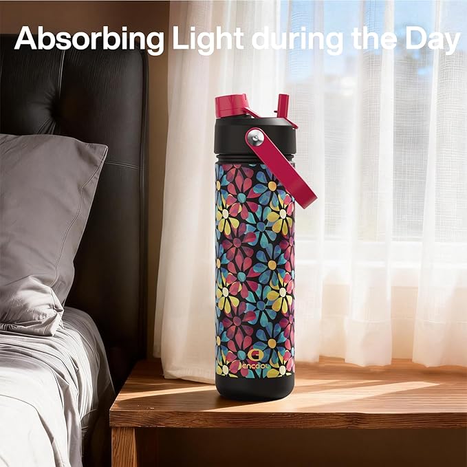ENCOOL Insulated Water Bottle with Straw Stainless Steel Water Bottle, Leak-Proof, BPA-Free, Double Wall Vacuum Keeps Cold for 24 Hours for Sports, Travel, School (26 oz, Vivid Flora)