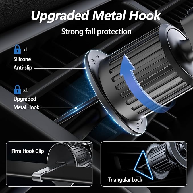 for [Magsafe Car Mount] [360°Flexible Rotation] [20X Strong Magnets] Upgraded Metal Hook, Hands-Free Phone Holder Fit for iPhone 16/15/14/13/12 Series, Black