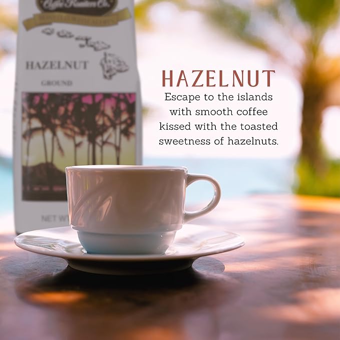 Hawaiian Isles Coffee Hazelnut Flavored, Light Roast Ground Coffee, Roasted with Aloha - 8 Ounce Bag