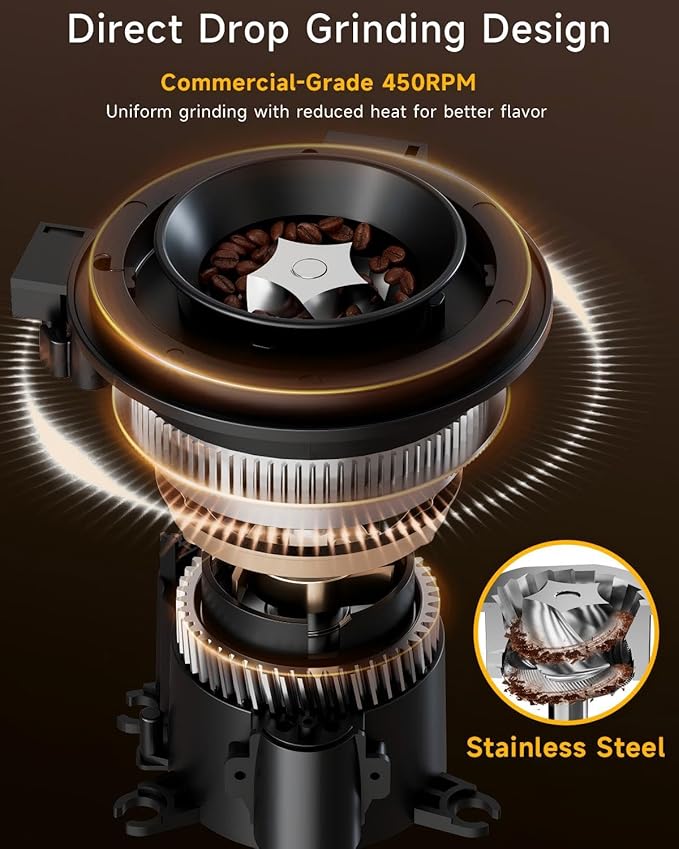 Conical Burr Coffee Grinder with 40mm Stainless Steel Burr, 34 Grind Settings & Anti-Static, Electric Espresso Grinder for Home Use –Perfect for Espresso, Drip Coffee, French Press & Cold Brew, Silver