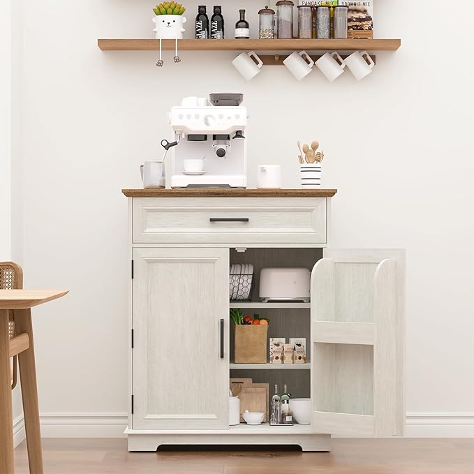 Kitchen Storage Cabinet with Drawer, Buffet Cabinet with Storable Door, Modern Floor Sideboard, White Freestanding for Living Room, Entryway