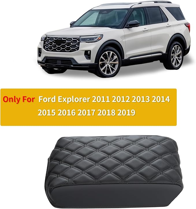 GIANT PANDA Custom Fit Center Console Cover Armrest Cover for 2011-2019 Ford Explorer,Waterproof Leather Middle Console Cover - Full Protection - Black