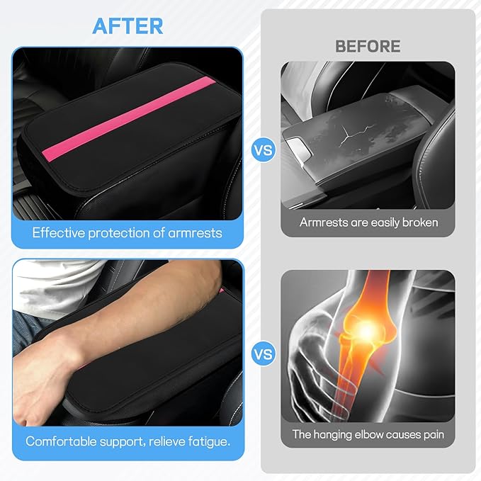 wuyaoyao Car Center Console Cover, 12.6"×7.87" PU Leather Armrest Cover for Cars, Stylish Auto Armrest Cushion Pad, Waterproof Vehicle Arm Rest Protector, Interior Car Accessories (Black+Purple)