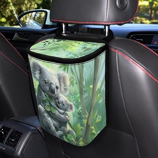 Cute Koala-Shaped Car Trash Bin, Zippered Hanging Design, Keeps Your Vehicle Organized and Tidy