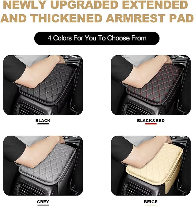 YORKNEIC Center Console Cover Fit for Lincoln Aviator Armrest Cover for Car with 2 Side Pockets Faux Leather Middle Console Cover (Black&Redline)