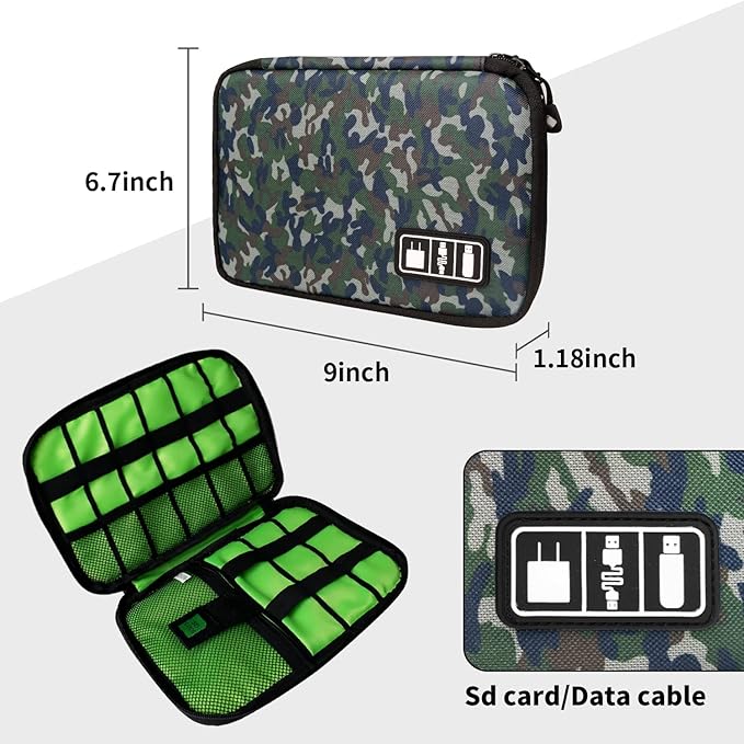 Electronics Travel Organizer,Portable Waterproof Electronic Travel Storage Bag for Small Charging Cord Storage,Charger,SD Card etc,for Travel,Business -Camouflage Green