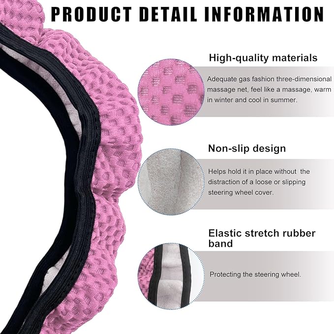 Car Steering Wheel Cover, 15 Inches Automotive Steering Wheel Protector, Elastic Stretch Steering Wheel Cover for Most Vehicles, Universal Interior Decor Car Accessories (Pink)