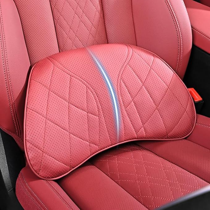 for Chevy Silverado 2007 2008 2009 2010 2011 2012 2013 Leather Car Seat Headrest Lumbar Cushion, Lumbar Support Pillow for Car,for Driving Traveling Relieving Neck Fatigue,2-D Red