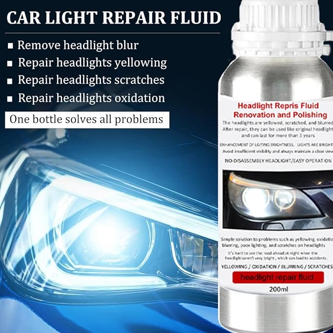 200ML Headlight Restoration Liquid, Car Headlight Polishing Repair Fluid, Headlight Polish Restoration Kit Refill Bottle to Remove Yellowing/Scratch/Haze/Oxidation/Vague