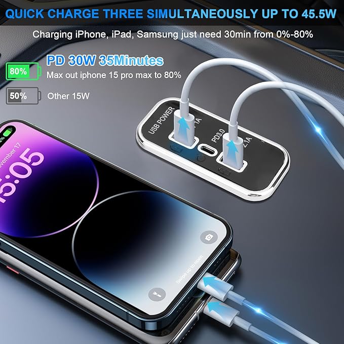 4PCS Gibbab 3 Ports 12V RV USB Outlet 45.5W, PD3.0 Type-C Quick Charge & Dual USB A Port 3.1A Panel Wall Mount, Automotive Car Socket Charger Adapter for RV Marine Boat Bus ATV Motorcycle Truck