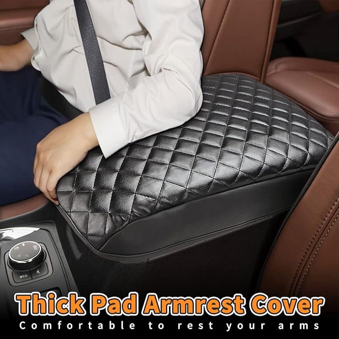 INTGET Center Console Armrest Cover for Chevy Traverse Accessories 2018-2023 2019 2020 2021 2022 Leather Middle Console Lid Pad Protector Elbow Arm Rest Covering Car (Black with Cushion Texture)