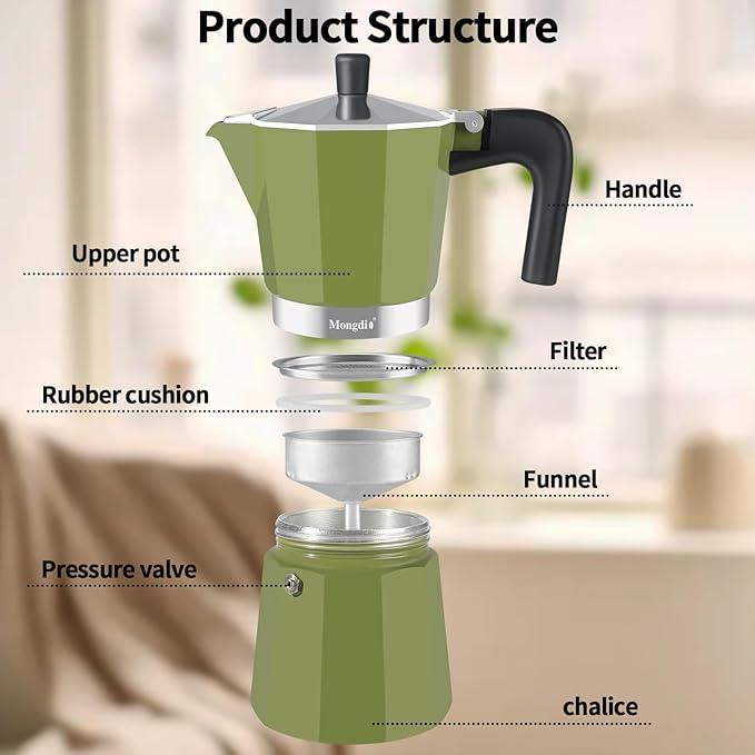 Mongdio Stovetop Espresso Maker Moka Pot, Stove Top Cuban Coffee Maker, Italian Greca Mocha Pot, 12 Espresso Cups, 20 oz - Green