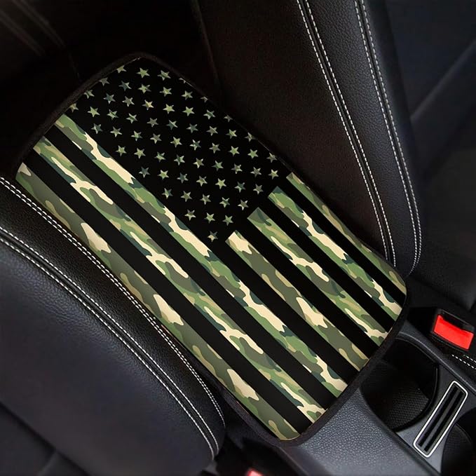 Mintutlipy Camouflage American Flag Car Center Console Cover Storage Box Mat Christmas Car Decoration Universal 12.3×7.5 Inches for Sedans SUV Vans
