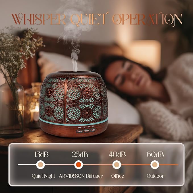ARVIDSSON 500ml Essential Oil Diffuser, Metal Diffusers for Essential Oils, Aromatherapy Oil Diffuser for Large Room, Color Changing Mood Light & Mist Timer Setting, Gift for Women