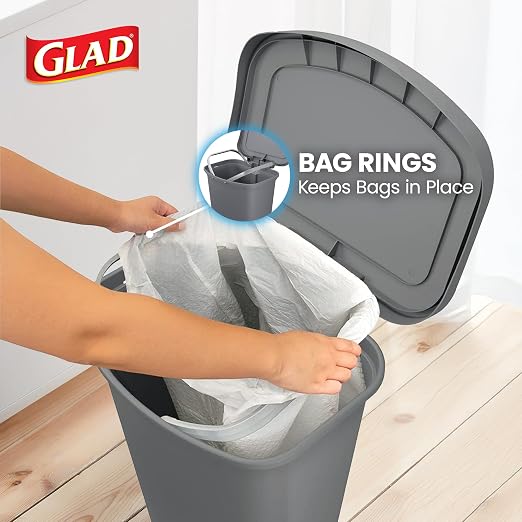 Glad 13 Gallon Trash Can with Clorox Odor Protection | Plastic Kitchen Waste Bin | Hands Free with Step On Foot Pedal and Garbage Bag Rings, Grey