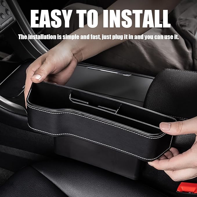 Leather Multifunctional Car Seat Organizer, Cars Seat-Gap Filler with Cup Holder, Multipurpose Backseat Car Seats Organizer Front Seats, Auto Storage Bag for Cars Console Side (Brown,Right seat)