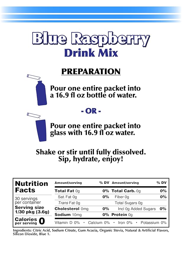 GramZero 2GO Sticks - Blue Raspberry, Zero Calorie Sugar Free Drink Mix, Stevia Sweetened, Great For Nutrition Club Loaded Tea To Go Kits