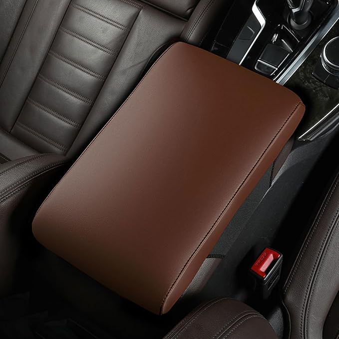 Car Armrest Cover Pad for Tesla Model 3 Premium Leather Center Console Armrest Cushion Pad Anti-Scratch Waterproof Auto Interior Accessories Light Brown