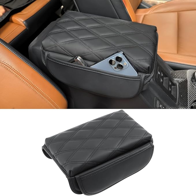 Center Console Armrest Cover Pad Compatible with Ford Bronco Accessories 2021-2023 2024 2025 2026, Thick PU Leather Arm Rest Protector with Storage Pockets, Anti-Scratch Console Cushion