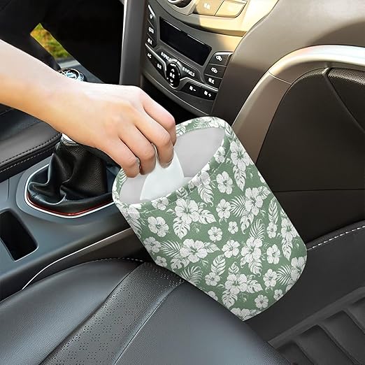 Tropical Floral Car Trash Can Collapsible Accessories Trash Can of Cars, Easy to Clean Car Garbage Accessory Car Interior Decoration
