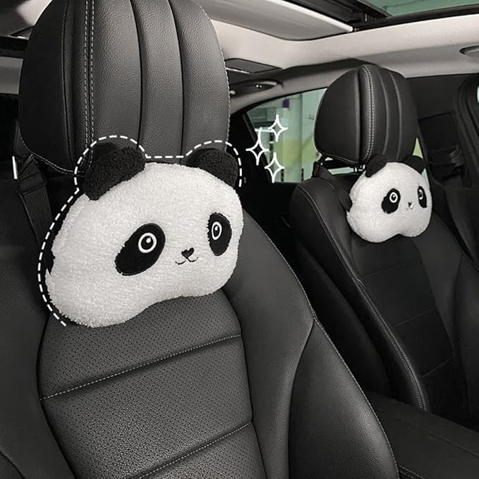 Car Headrest Pillow, Car Neck Pillow,Cute Panda Car Seat Headrest Neck Rest Cushion Pillow 1 Pair,Gift for Family, White