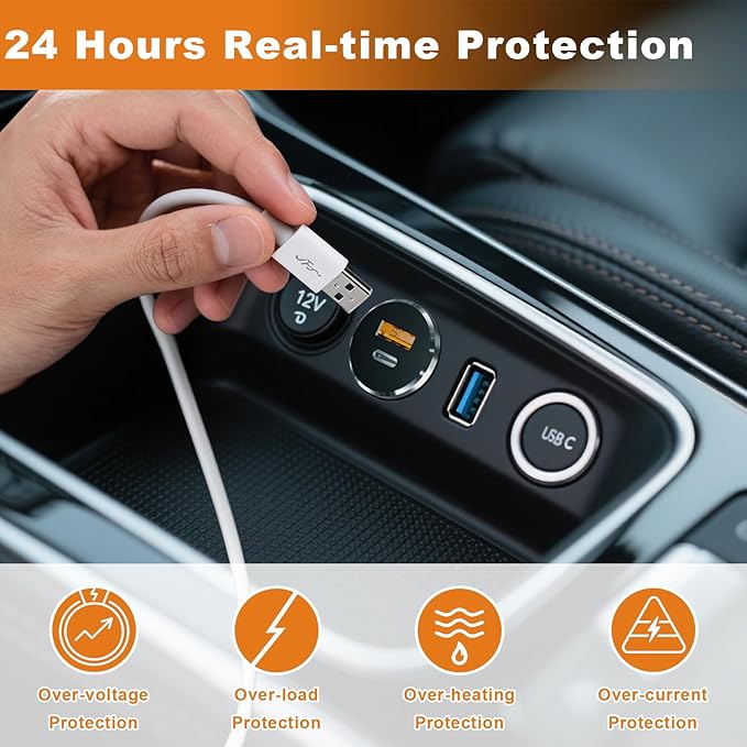 66W 12V USB Outlet PD 30W Type-C QC3.0 36W USB-A Dual Port Aluminum Fast Charging Socket for Laptop, Replacement Car Charger Accessories for RV Camper Trailer Truck Boat Golf (2Pcs)
