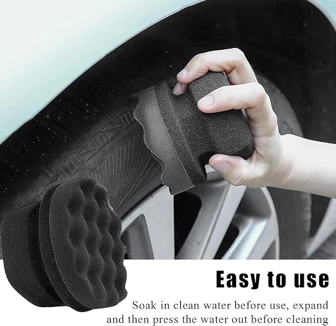 3 PCS Tire Dressing Applicator Pads, Reusable Hex Grip Tire Shine Applicator Polishing Sponge Pads, Wheel Tire Shine Detailing Foam for Most Vehicles, Car Accessories (Black, 4.33")