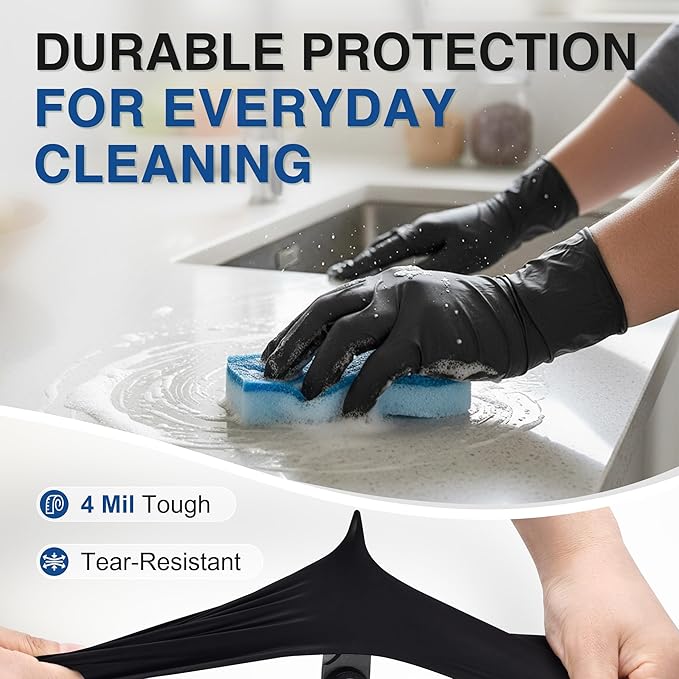 Schneider Medical Nitrile Exam Gloves, 4 Mil Black Gloves Disposable Latex Free Powder Free, Food Safe for Cooking, Food Prep