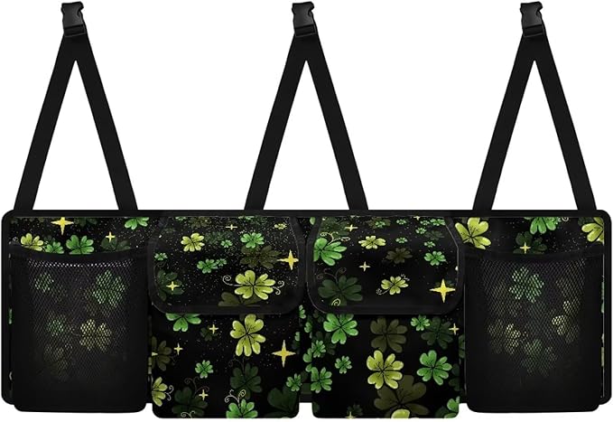 St. Patrick Day Car Trunk Organizer Green Leaves Car Storage Organizerfor SUVs & Sedans Hanging Back Seat Car Organizer