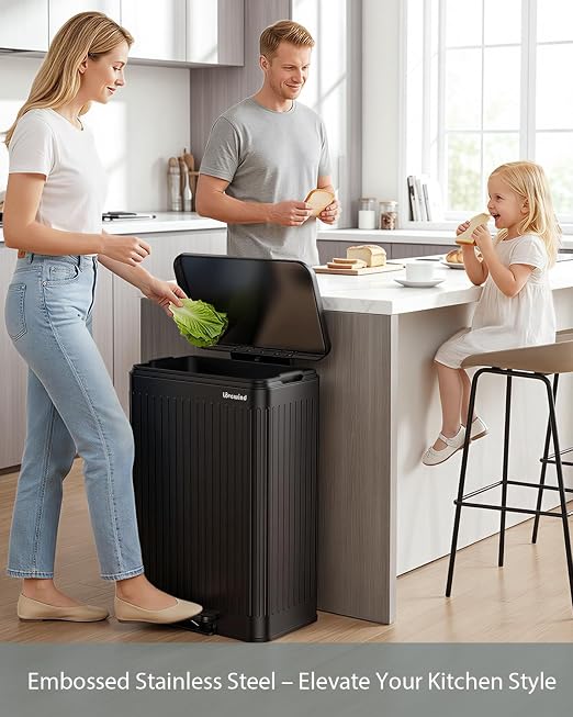 Lovewind Kitchen Trash Can, 18.5 Gallon / 70L Large Kitchen Garbage Can with Soft Close Lid – Pet Resistant, Removable Inner Bucket, Stainless Steel Trash Bin Perfect for Big Families, Black
