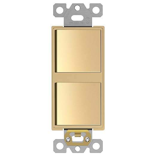 ENERLITES Double Paddle Rocker Decorator Switch, Ground Terminal, Clamp-Type Back Insert Wiring, Copper Wires Only, Single Pole, Residential/Commercial Grade, 15A 120-277VAC, 62834-GD, Gold