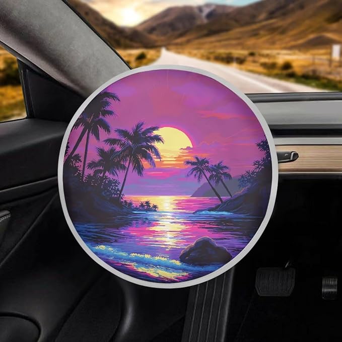 Palm Tree Vehicle Steering Wheel Shade Cover Foldable Car Rudder Sun Heat Shield 17 Inch Easy to Install Steering Wheel Sunblock Cover for SUV Vehicle Sedan Truck 2025