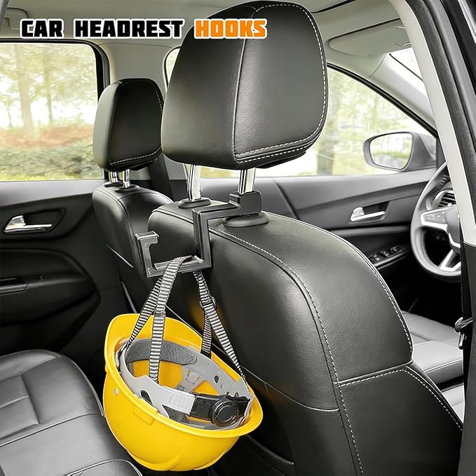 Car Seat Hard Hat Holder, Vehicle Seat Back Headrest Hook to Keep Safety Vest Helmet Cap Bag, Automotive Backseat Hanger Hard Hat Organizer, Universal for SUV Van Truck