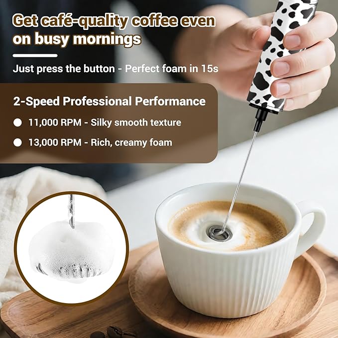 Milk Frother Handheld Rechargeable - 2-Speed Electric Whisk with 5 Detachable Heads (Frother/Mixer/Whisk) for Coffee, Latte, Cappuccino & Matcha, Drink Mixer (Flower 15)