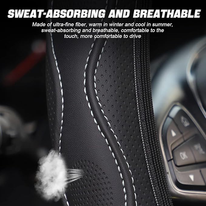 LoyaForba Car Steering Wheel Cover, Non-Slip Microfiber Leather Steering Wheel Cover, Breathable Vehicle Soft Handle Protector, Universal Automotive Interior Accessories for Women Men Girls (Gray)