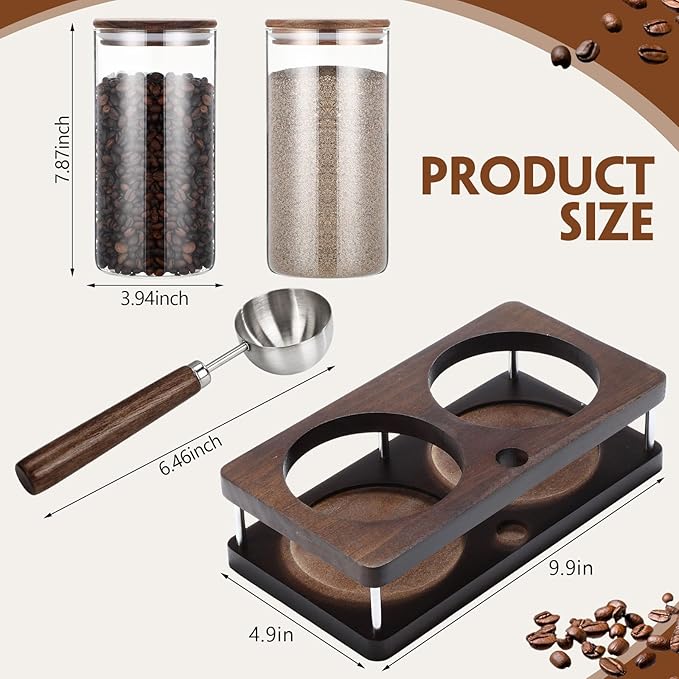 Suclain Glass Coffee Grounds Container with Shelf 2 x 44 oz Glass Coffee Bean Storage Canisters with Airtight Thread Lid and Measuring Spoon Food Storage Jars for Kitchen Sugar(Clear Style)