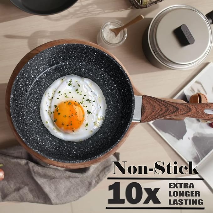 Kitchen Academy Induction Cookware Sets - 12 Piece Pots and Pans Set Non Stick, Black Granite Nonstick Cooking Pan Set(PFOS, PFOA Free)