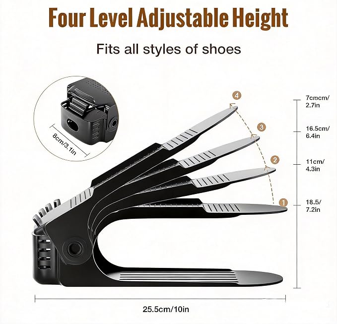Neprock Shoe Slots Organizer, 20 Pack Adjustable Shoe Rack Stacker Storage Space Saver, Double Deck Shoe Rack Holder for Closet Organization (Black)