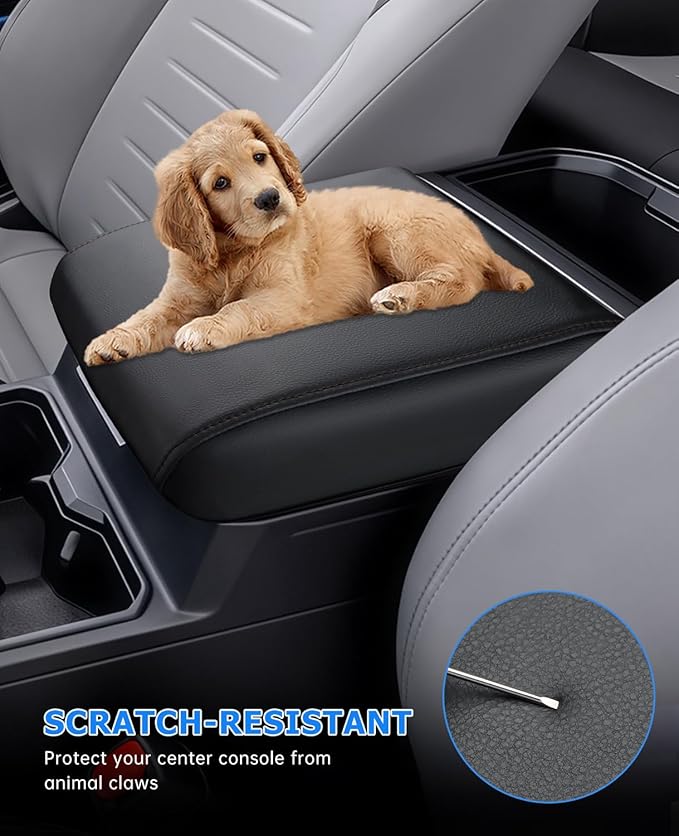 INTGET Center Console Cover for 2026 Toyota Tacoma Accessories 2024 2025 & 2025 2026 4Runner Accessories Leather Car Middle Armrest Arm Rest Box Lid Seat Protector Cushion(Black Stitches, 2024+)