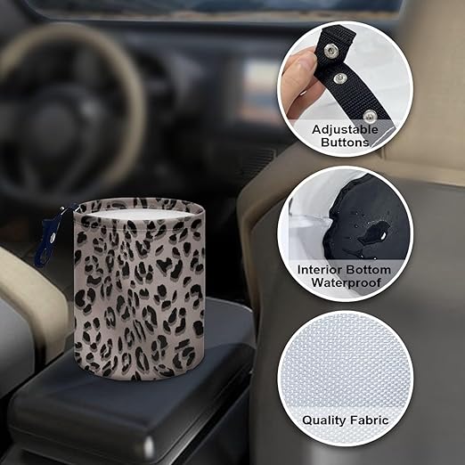 Leopard Print Trash Can for Car Car Garbage Can for Back Seat Leak Proof with Adjustable Buttons Car Accessories for Women Interior
