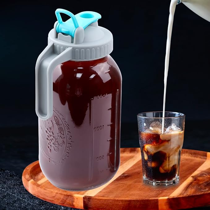 GMSWEET Mason Jar Cold Brew Coffee Maker 32 OZ Wide Mouth Cold Brew Pitcher With Brewer Filter For Coffee, Iced Tea, Sun Tea, Lemonade