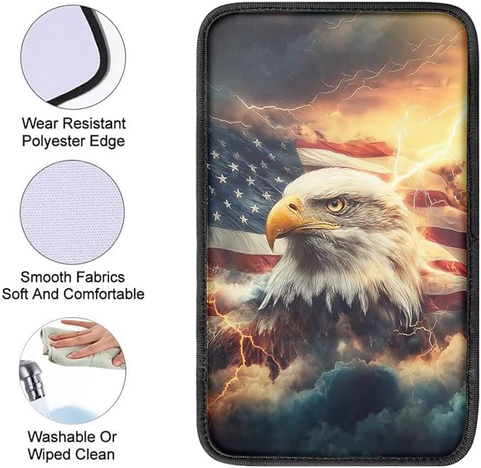 Mintutlipy Eagle USA Flag Print Car Armrest Cover Soft Cushion Automotive Center Console Pad Cover Soft Comfort Fabric Easy to Install