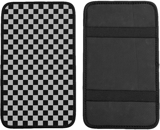 Gray Black Checkered Chessboard Flag Car Armrest Pad Cute Cars Center Console Cover Auto Handrail Box Cushion Armrests Cover