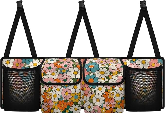 Hippie Flower Car Trunk Organizer and Storage, Large Capacity Backseat Hanging Storage Car Accessories, Backseat Car Organizer for SUV/MPV/Truck