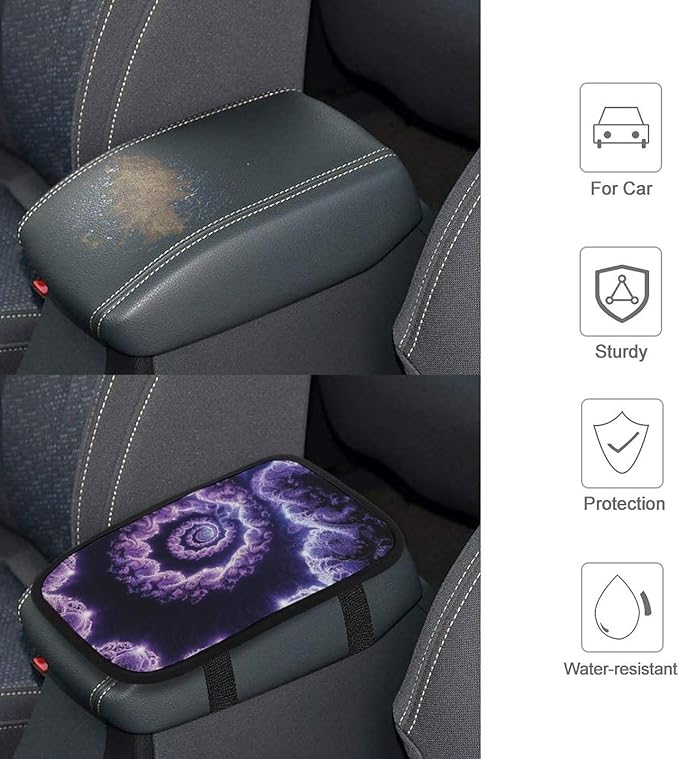 Car Center Console Protector Pad Trippy Abstract Purple Tie Dye Armrest Seat Cover Non-Slip Universal Car Interior Accessories Fit for Most Vehicle