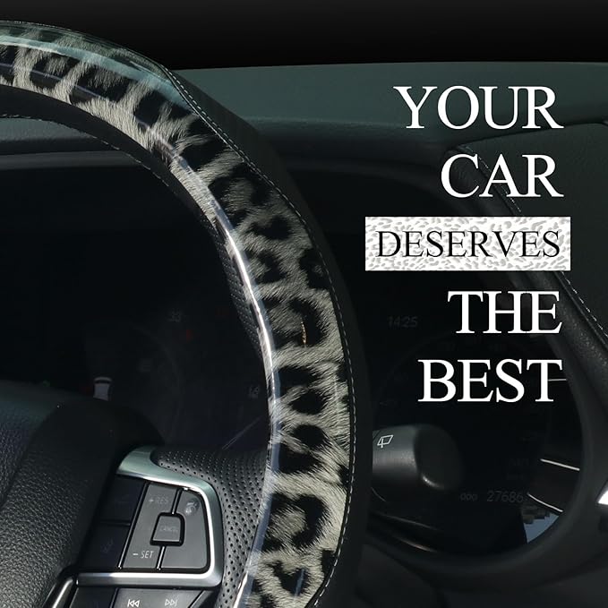 KAFEEK 16 inch Large Steering Wheel Cover, Leopard Cheetah Print with Anti-Slip Carbon Fiber Texture, Breathable Wheel Protector for Ford F150 F250 F350, Ram 1500 2500, Toyota Tacoma Tundra, Black