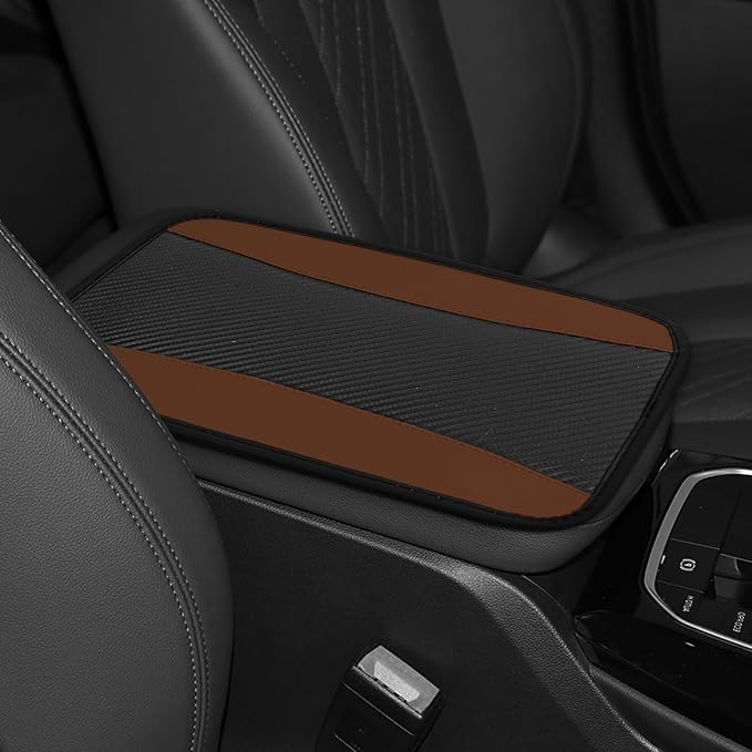 Hovom Car Center Console Cover, 12.72"×7.15" Leather Armrest Cover for Cars, Stylish Auto Armrest Cushion Pad, Anti-Scratch Vehicle Arm Rest Protector, Universal Interior Car Accessories (Coffee)
