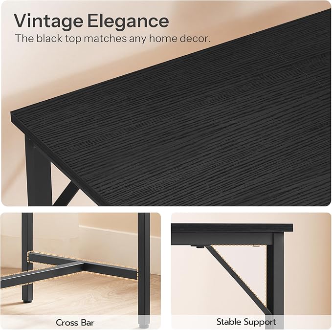 HOOBRO Bar Table with Charging Station, Rectangular Pub Table, High Top Coffee Table, Counter Bar Height Table, Narrow Long Dining Table, 35.4" L x 15.7" W x 35.6" H, Black BB90UBT01N1